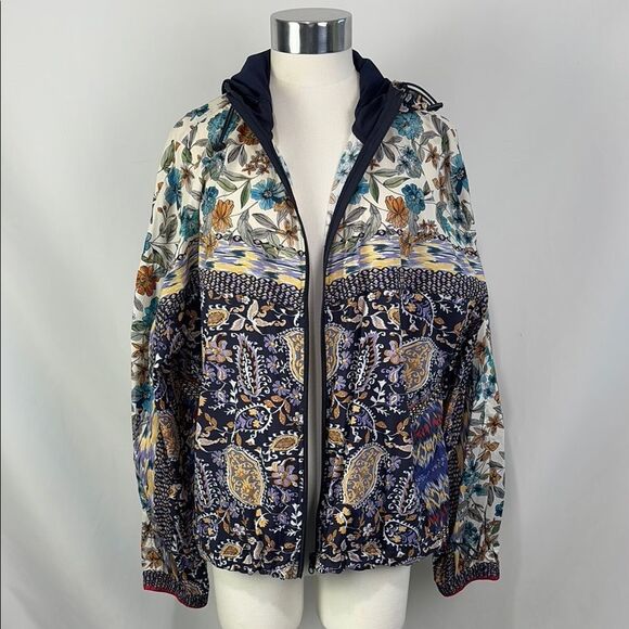 Johnny Was Multi Print Nylon Zip Jacket with Hood